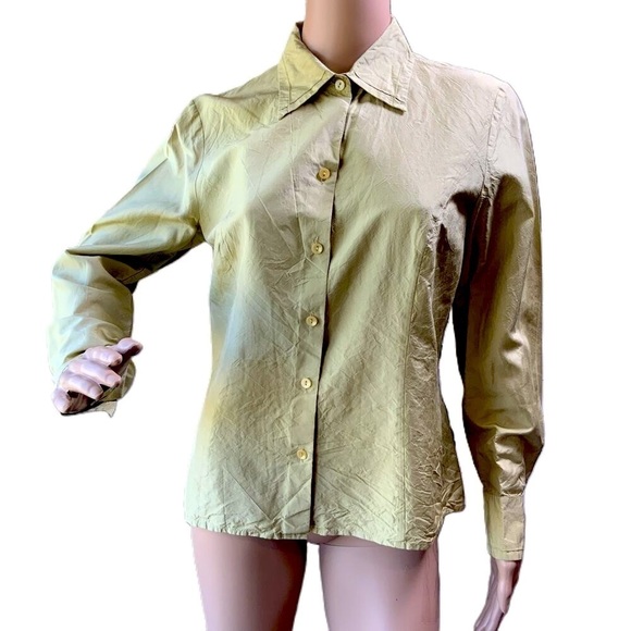 Ann Taylor Green Silk Long Sleeve Button Down Business Casual Collared Shirt 8 - Picture 1 of 11